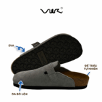 Dép đế trấu sục da bò lộn Vuki Xám FWSDSS26A00901002 - Ảnh 3